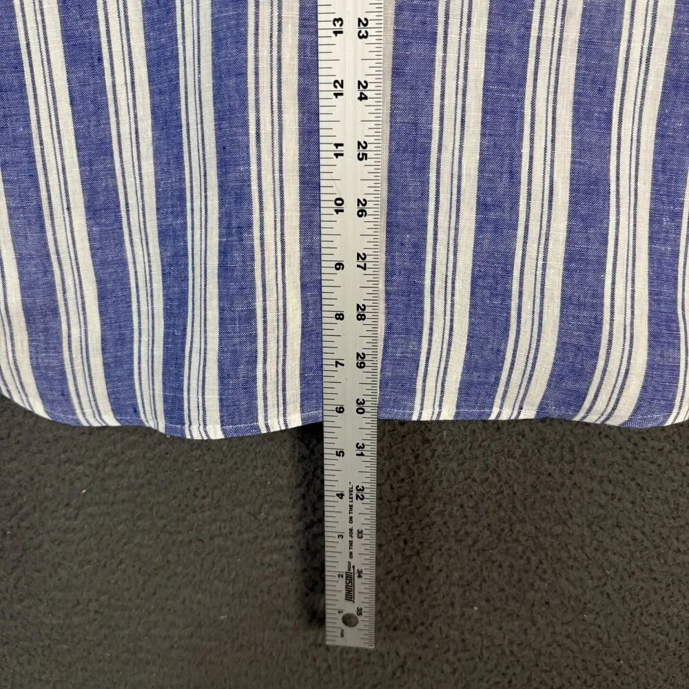 J Crew Shirt Mens Medium 100% Linen Blue Striped Slim Fit Lightweight Preppy